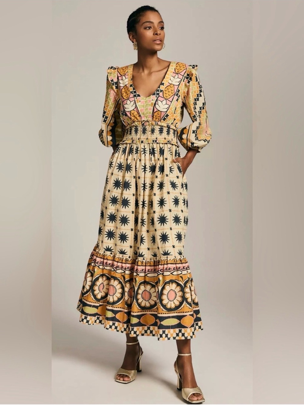 FARM Rio x Anthropologie Tropical Sunshine V-Neck Maxi Dress XL